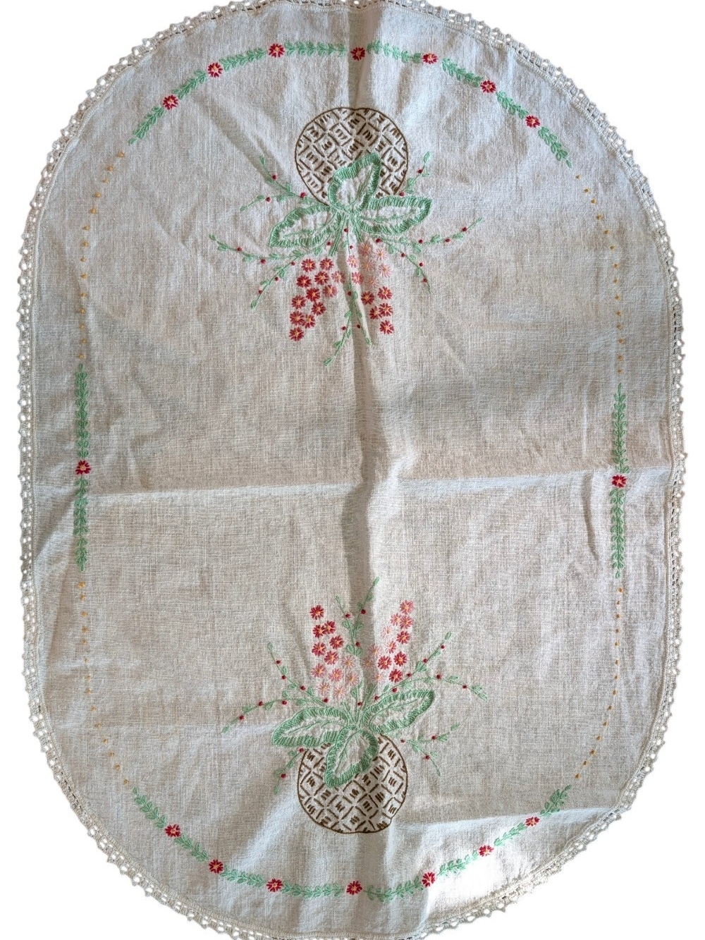 Hand-Embroidered Floral Linen Table Runner